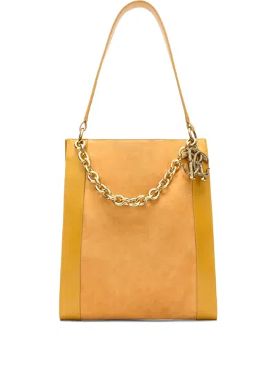 Roberto Cavalli Chain-embellished Suede Shoulder Bag In Yellow