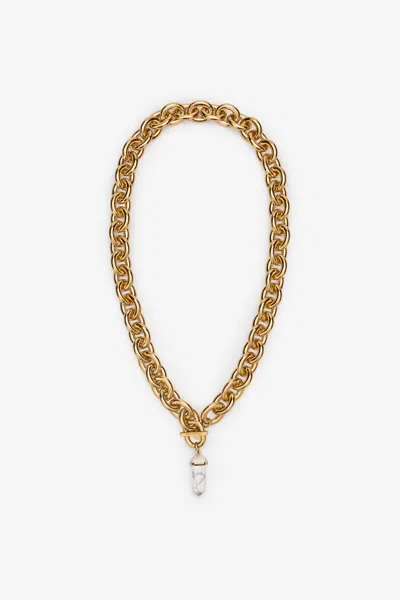 Roberto Cavalli Chain Necklace With Stone Pendant In Brown