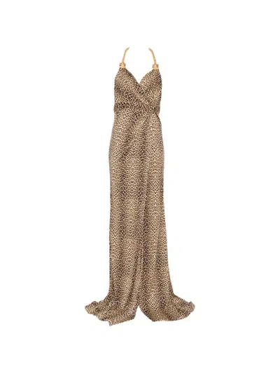 Roberto Cavalli Chain-strap Leopard-print Maxi Dress In Neutral