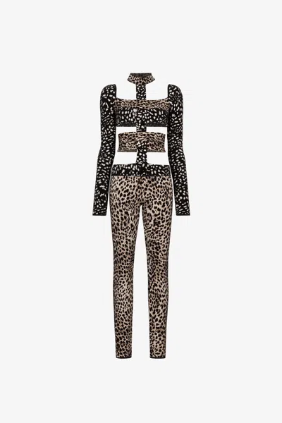 Roberto Cavalli Cheetah-jacquard Cut-out Bodysuit In Naturale