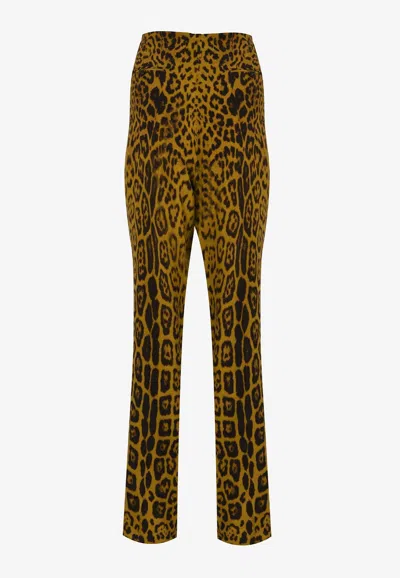 Roberto Cavalli Cheetah Print Silk Pants In Green