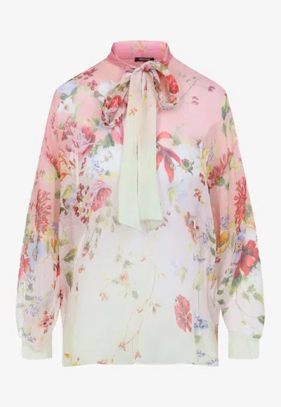 Roberto Cavalli Chiffon Blouse With Miami Flowers Print In Multi