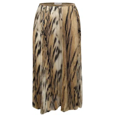 Roberto Cavalli Chiffon-tulle Leopard Printed Pleated Skirt-'00s In Multi