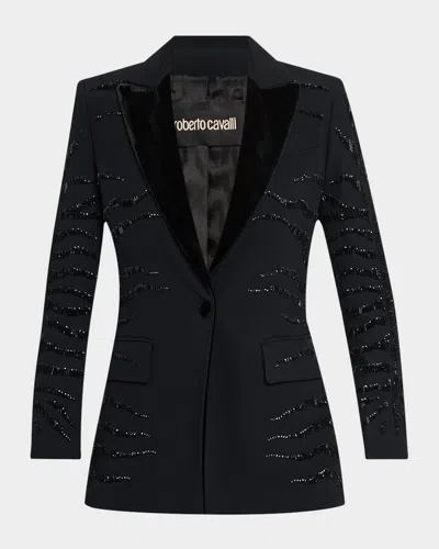 Roberto Cavalli Cienne Sequin-embellished Blazer Jacket In Nero