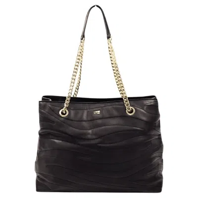 Pre-owned Roberto Cavalli Class Cavalli Black Leather Chain Shoulder Tote Bag