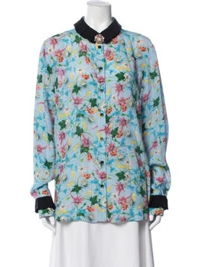 Pre-owned Roberto Cavalli Class Floral Print Long Sleeve Blouse In Blue