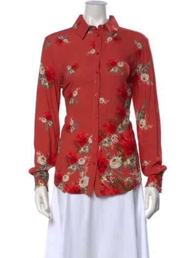 Pre-owned Roberto Cavalli Class Floral Print Long Sleeve Blouse In Orange