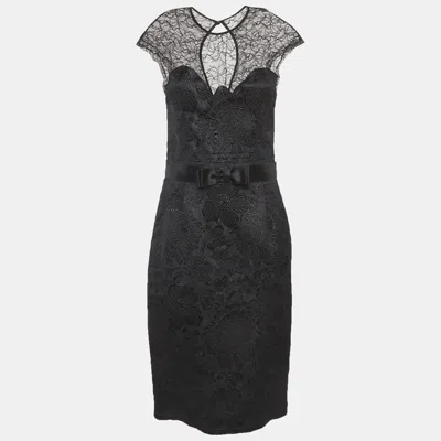 Pre-owned Roberto Cavalli Class  Black Brocade Lace Short Dress M