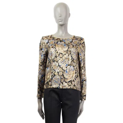 Pre-owned Roberto Cavalli Class  Gold Floral Jacquard Blouse Shirt 40 S In Brown