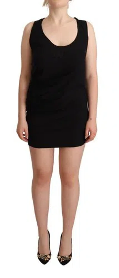 Pre-owned Roberto Cavalli Class  Women Black Dress Cotton Stretch Sheath Short Bodycon Wrap