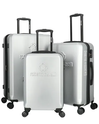 Roberto Cavalli Classic Logo Collection 3pc Expandable Luggage Set In Silver