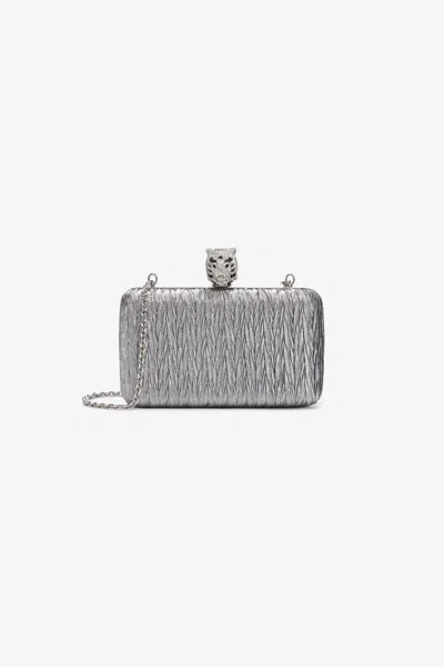 Roberto Cavalli Clutch With Tiger Fastening In Silver