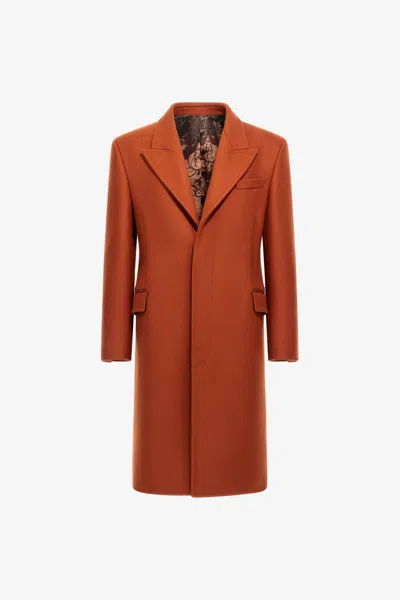 Roberto Cavalli Coat With Broccato Lining In Orange