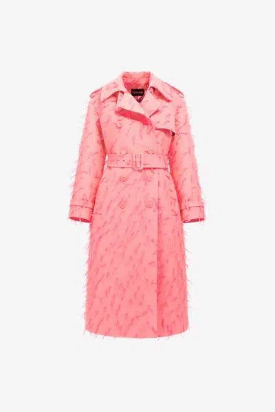 Roberto Cavalli Coat With Feathers In Pink