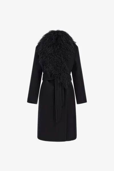 Roberto Cavalli Coat With Fur Collar In Black
