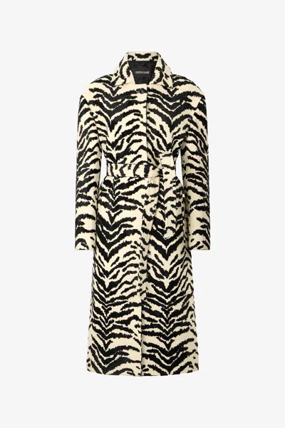 ROBERTO CAVALLI MANTEL MIT PRINT WHITE TIGRESSE