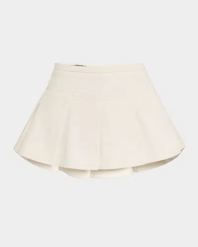 Roberto Cavalli Coated Denim Pleated Mini Skirt In Bianco