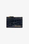 Roberto Cavalli Coin Purse With Crocodile Print In Dark Blue