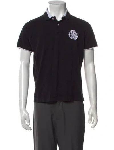 Pre-owned Roberto Cavalli Collar Short Sleeve Polo Shirt In Black/white