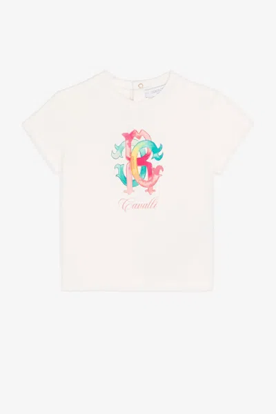 Roberto Cavalli Colour-block Monogram-print T-shirt In White