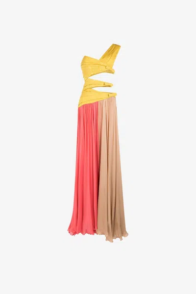 Roberto Cavalli Colourblock Pleated Gown In Multicolor