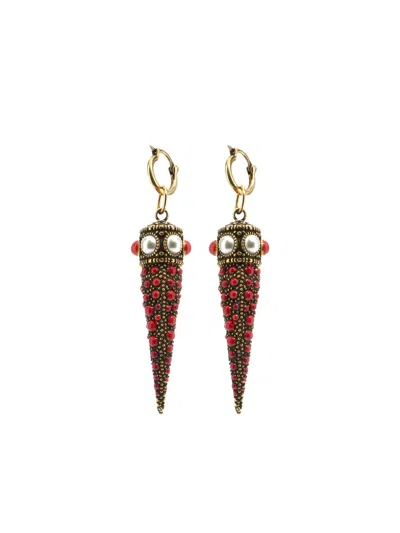 Roberto Cavalli Cone-shape Stone-embellished Earrings In Gold