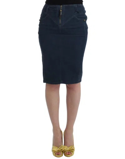 Roberto Cavalli Corduroy Pencil Skirt In Blue