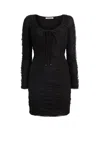 Roberto Cavalli Corset Front Gathered Lace Dress In Black