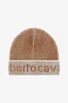 Roberto Cavalli Cotton And Wool Blend Beanie With Logo In Light Brown