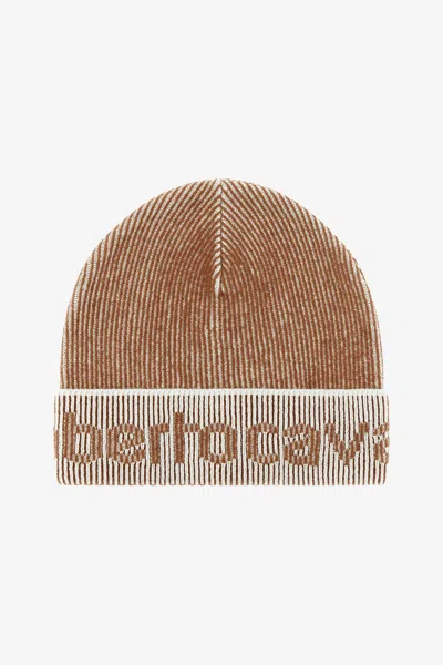 Roberto Cavalli Cotton And Wool Blend Beanie With Logo In Light Brown