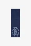 Roberto Cavalli Cotton And Wool Blend Scarf With Rc Monogram In Dark Blue