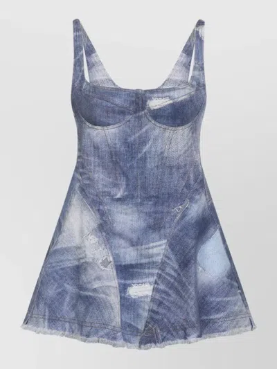 Roberto Cavalli Cotton Mini Dress Sleeveless Denim Look In Blue