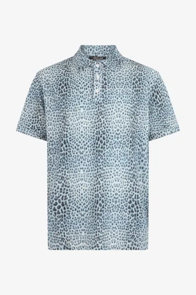 Roberto Cavalli Cotton Polo Shirt With Animal Print In Blue