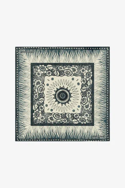 Roberto Cavalli Cotton Scarf With Zebra Pattern And Logo In Blue