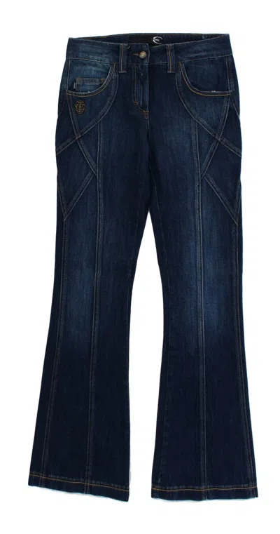 Roberto Cavalli Cotton Stretch Low Waist Flare Jeans In Blue