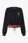 Roberto Cavalli Cotton Sweatshirt With Python Band In 899 Black + 576 Embe