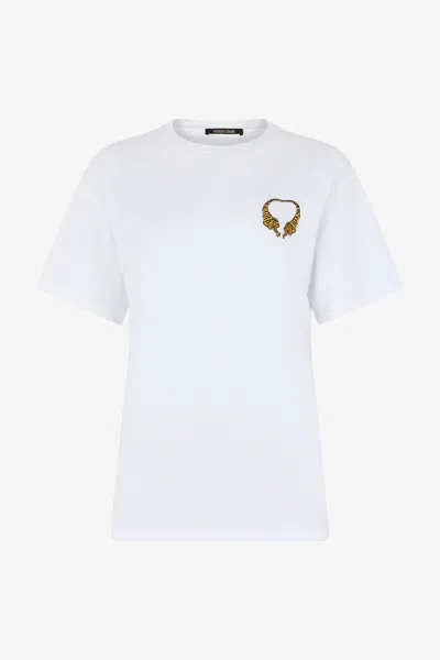 Roberto Cavalli Cotton T-shirt With Tigers In White
