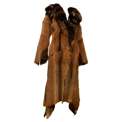 Pre-owned Roberto Cavalli Couture Rock Star Antelope Hide Long Coat W Fox & Ostrich Collar In Brown
