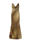 Roberto Cavalli Leopard Print Draped Dress With Open Back In Animal Print