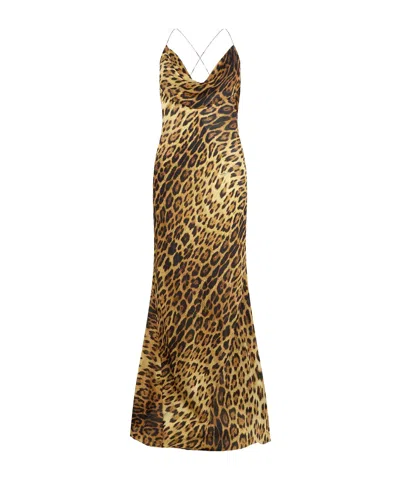 Roberto Cavalli Cowl-neck Leopard-print Maxi Dress In Animal Print