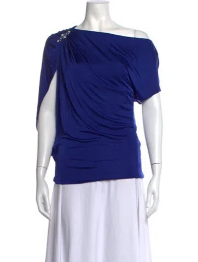 Pre-owned Roberto Cavalli Cowl Neck Short Sleeve Blouse In Blue