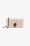 Roberto Cavalli Cracked Leather Bag With Mirror Snake Monogram In Rose Gold