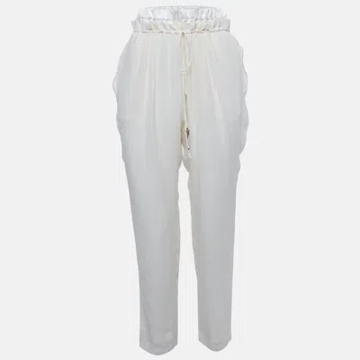 Pre-owned Roberto Cavalli Cream Chiffon Cropped Pants S In White