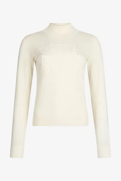 Roberto Cavalli Cream High Neck Sweater With Logo Embroidery In White