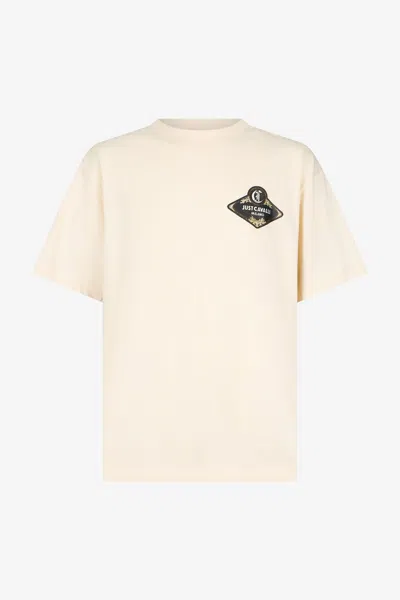 Roberto Cavalli Cream Logo Print T-shirt In Neutral