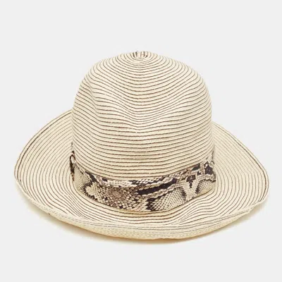 Pre-owned Roberto Cavalli Cream Straw Fedora Hat