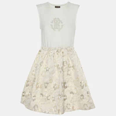 Pre-owned Roberto Cavalli Cream/gold Jacquard Mini Dress L