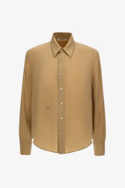 Roberto Cavalli Creased Cupro Regular Fit Shirt In Light Brown