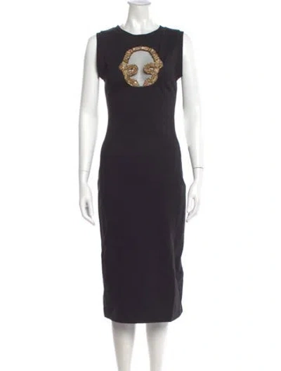 Pre-owned Roberto Cavalli Crew Neck Midi Length Dress In Black