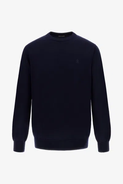 Roberto Cavalli Crewneck Sweater With Rc In Dark Blue